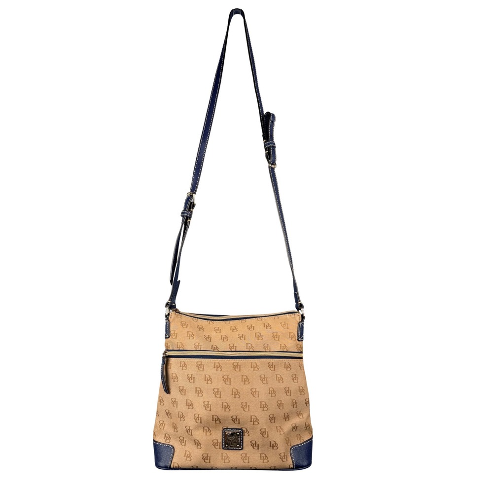 Dooney & Bourke Signature Monogram Canvas Crossbody Bag with Zipper Blue Tan